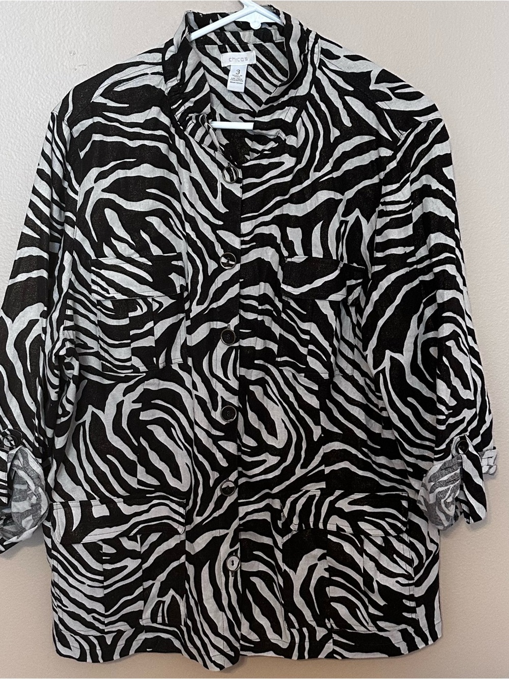 Chico's Zibra Print women’s Bluse/Jacket Brown cream size 3 (XL)